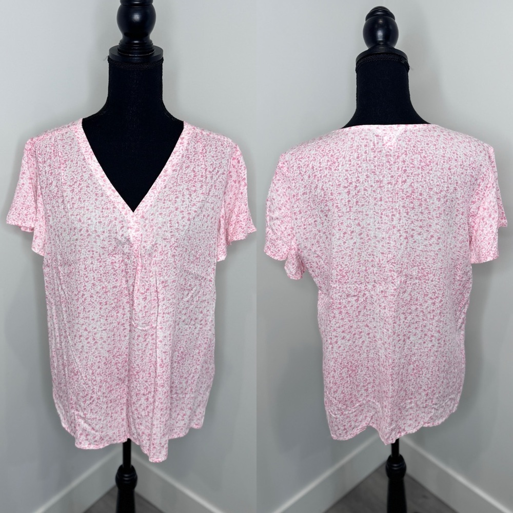 Caslon V-Neck Pink Short Sleeve Top (M)